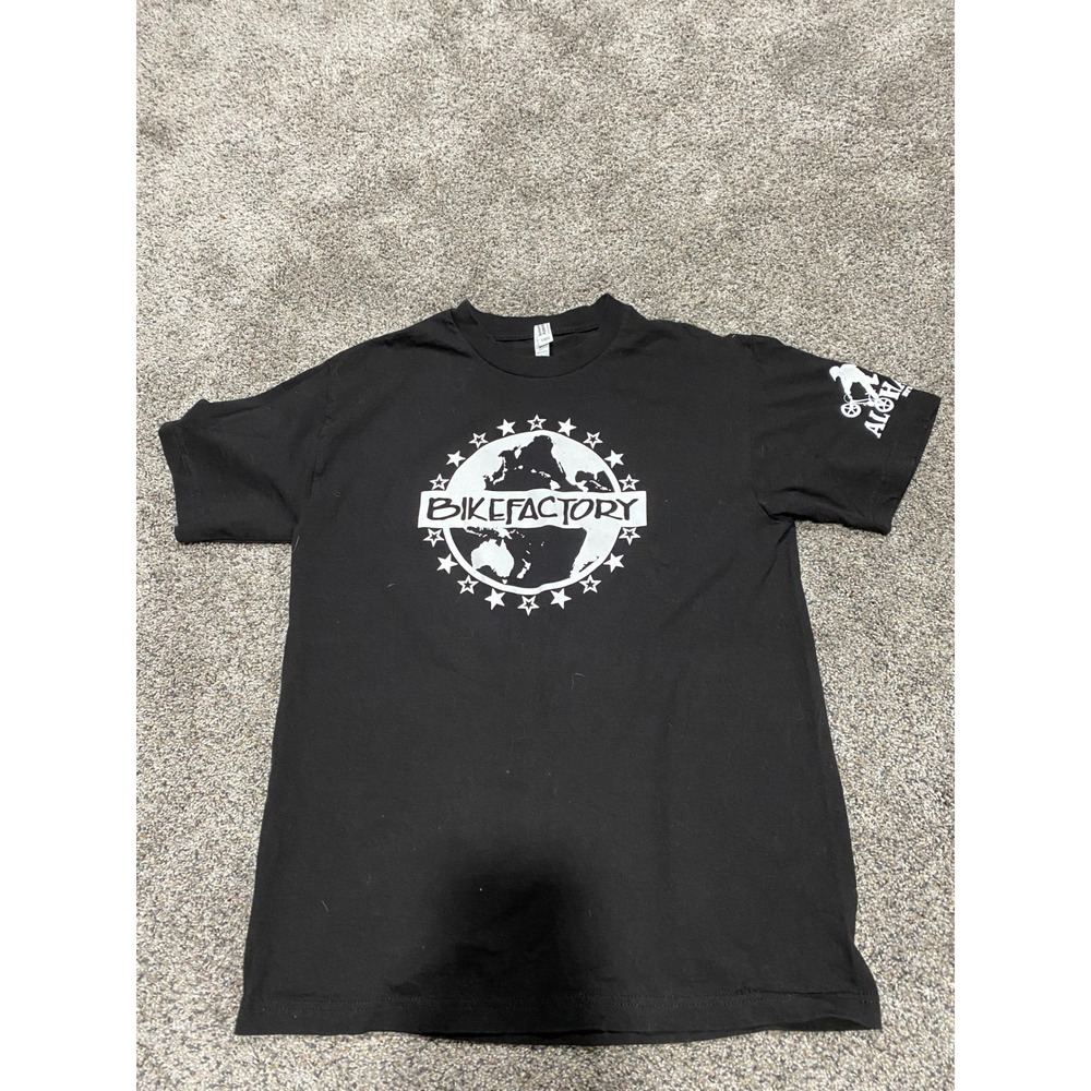 American Apparel‎ Bikefactory Globe Graphic T-Shirt Black Heavyweight Cotton L